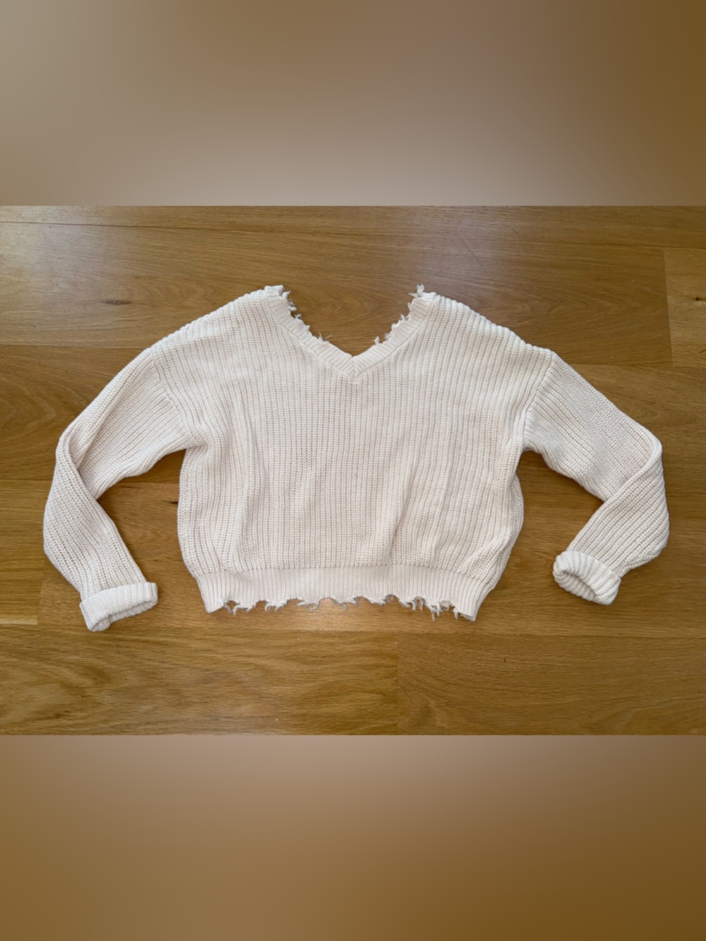 Jessica Simpson Cream Distressed Scoop-Neck Sweater